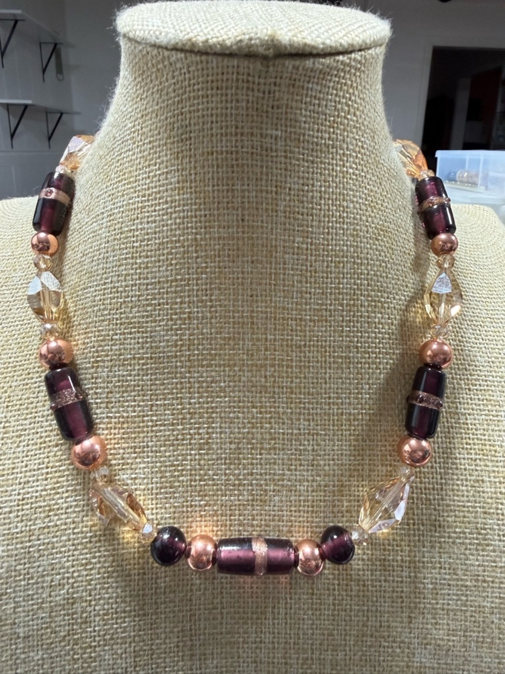 Vintage Plum Colored Cake Beads with copper findings